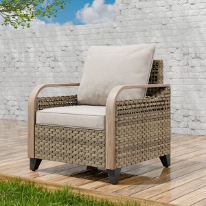 EAGLE PEAK Wicker Outdoor Chair, Patio Chair Curved Armrest - 1 of 4