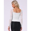 Allegra K Women's Square Neck Long Sleeve Ruched Mesh Glitter Blouse - 3 of 4