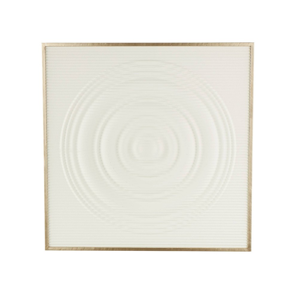 Olivia & May Metal Geometric Ribbed Home Wall Decor with Brass Frame White