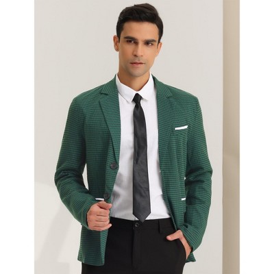 Lars Amadeus Men's Plaid Pattern Button Down Slim Fit Casual Blazer Dark Green Small — фото 2