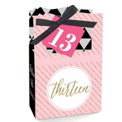 Big Dot of Happiness Chic 13th Birthday - Pink, Black and Gold - Birthday Party Favor Boxes - Set of 12