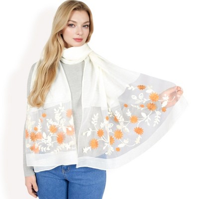 Anna-Kaci Women's Elegant Floral Embroidered Sheer Scarf with Lightweight Textured Fabric Overlay for Sophisticated Style
