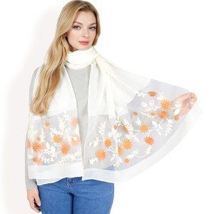 Anna-Kaci Women's Elegant Floral Embroidered Sheer Scarf with Lightweight Textured Fabric Overlay for Sophisticated Style - 1 of 4