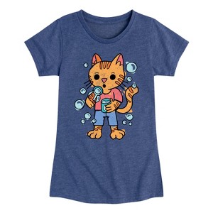 Girls' - Instant Message - Cat Blowing Bubbles Fitted Short Sleeve Graphic T-Shirt - 1 of 4