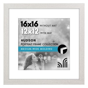Americanflat 16x16 Picture Frame with Polished Plexiglass - Use as 12x12 with Mat or 16x16 Without Mat - Hudson - Wide Square Frames - White - 1 of 1
