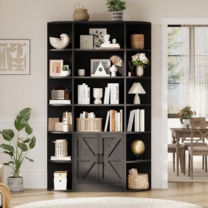 GAOMON 75in Tall Grey Bookcase, 6 Tier Wooden Book Shelf 47" Wide Farmhouse Display Bookshelf Storage Cabinet - 1 of 4