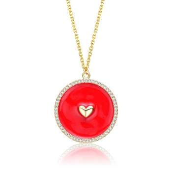 14k Yellow Gold Plated with clear Cubic Zirconia and Colored Enamel Round Pendant Necklace