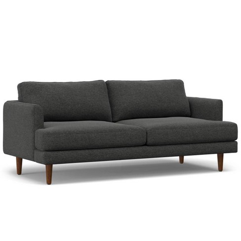 WyndenHall 76 Chloris Mid Century Sofa Charcoal Gray Upholstered Loveseat 3 Seater with Attached Cushions