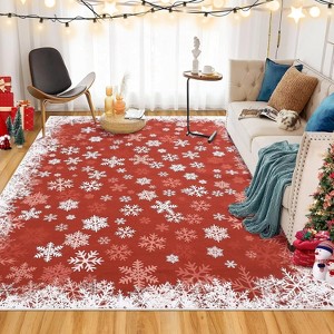 Christmas White Snow Printed Runner Rug, Washable Low Pile Non-Slip Soft Carpet for Bedroom Living Room - 1 of 4