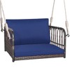 Costway Porch Swing Chair Rattan Woven Hanging Bench Seat with Cushions Hooks Balcony Navy - 4 of 4