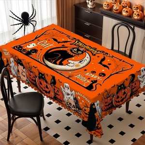 Halloween Tablecloth Witch Spiderweb Pumpkin Festival Table Cloth Washable Fabric Table Cover for Kitchen Dining Party Picnic - 1 of 4
