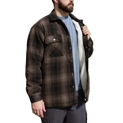 Victory Outfitters Men’s Heavyweight Brawny Brushed Woven Plaid Shirt Jacket with Snaps and Faux Shearling Lining ESPRESSO V — фото 2
