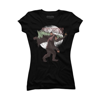 Junior's Design By Humans Christmas Bigfoot By ArtStyleAlice T-Shirt