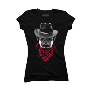 Junior's Design By Humans Cowboy Pug By clingcling T-Shirt - 1 of 3