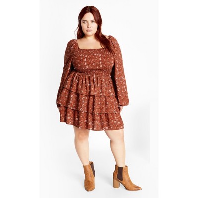 Women's Plus Size Dahlia Mini Print Dress - spice | CITY CHIC