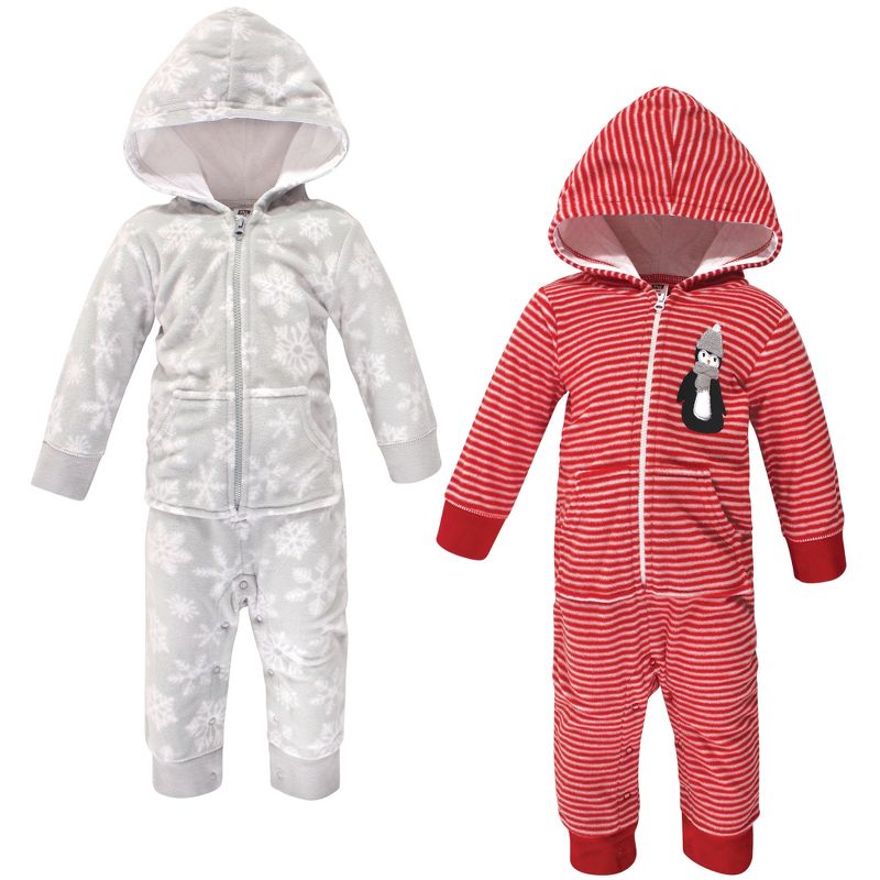 Hudson Baby Infant Fleece Jumpsuits, Coveralls, and Playsuits 2pk, Red Penguin, 1 of 5