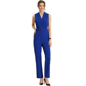 INSPIRE CHIC Women's Casual Sleeveless Shawl Collar Office Belted Cropped Jumpsuit - 1 of 4