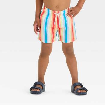 Boys' Short Sleeve Shark Printed & Striped Rash Guard Top & Swim Shorts Set  - Cat & Jack™ White/blue/lime Green : Target