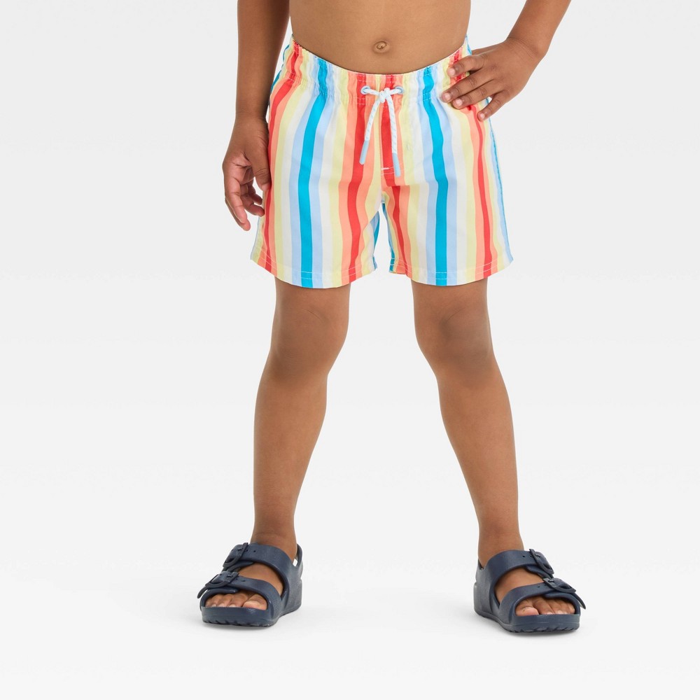 Photos - Swimwear Baby Boys' Striped Swim Shorts - Cat & Jack™ Orange 12M: Toddler UPF 50+ B