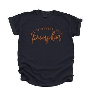 Simply Sage Market Women's Life Is Better With Pumpkins Short Sleeve Garment Dyed Tee - 1 of 4