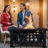 Fortune Candy 32'' Square Metal Fire Pit Table, Wood Burning Outdoor Fireplace with Spark Screen and Poker for Patio or Backyard, Black - 4 of 4