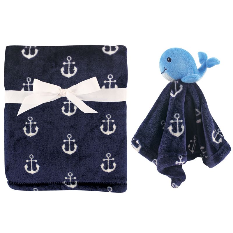 Hudson Baby Infant Boy Plush Blanket with Security Blanket, Whale, One Size, 1 of 4