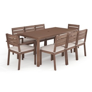 Martha Stewart Bedford Indoor-Outdoor Patio Set with 70" Table and 8 Dining Chairs with Brushed Woodgrain Aluminum Finish and All-Weather Seat Cushion - 1 of 4
