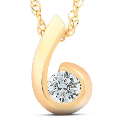  Pompeii3 1/4ct Solitaire Round Diamond Pendant 14K Yellow Gold 