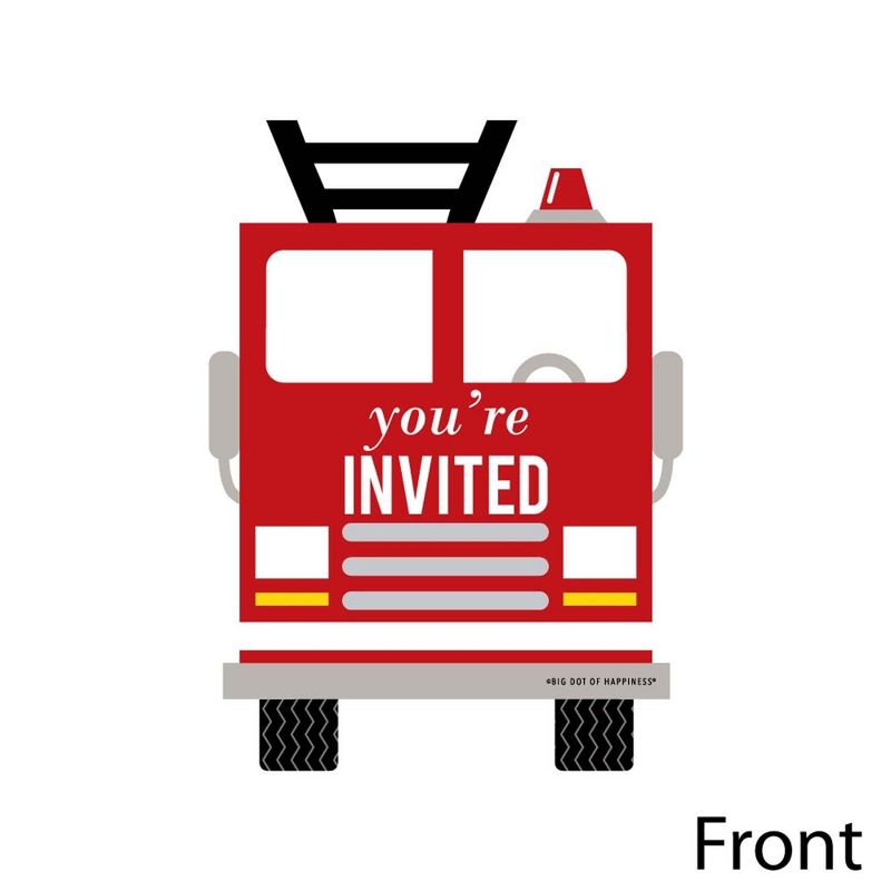 Big Dot of Happiness Fired Up Fire Truck - Shaped Fill-in Invites - Firetruck Baby Shower or Birthday Party Invite Cards with Envelopes - Set of 12, 2 of 7