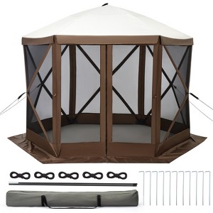10x10 Ft 6-Sided Pop-Up Gazebo with Mosquito Netting, Adjustable Height 7.5Ft, Waterproof Oxford Fabric Patio Tent, Portable Instant Shelter - 1 of 4