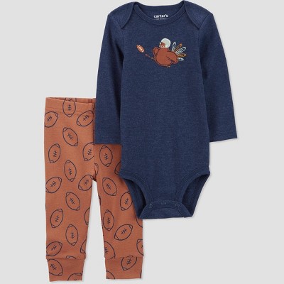 Image of Carter's Just One You® 2pc Baby Boys' Shimmer Team Turkey Coordinate Set - Blue 3M
