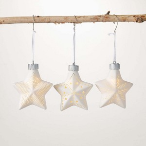 Illuminated Star Ornament White 4"H Ceramic Set of 3 - 1 of 2