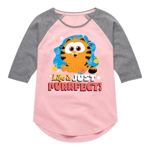 Girls' - Garfield - Life Is Just Purrfect Shirt Tail Raglan Graphic T-shirt - 1 of 4
