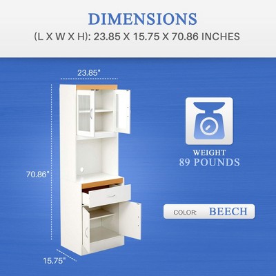 White Freestanding Kitchen Storage Cabinet with Microwave Space