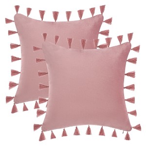 REGALWOVEN Velvet Soft Solid Covers Bohemian with Tassels Decorative Throw Pillow 2 Pcs - 1 of 4