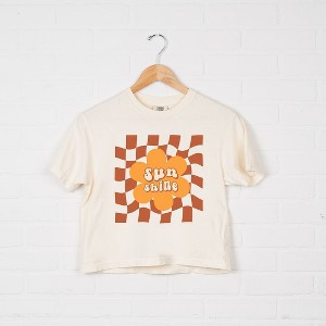 Simply Sage Market Women's Sun Shine Checkered Short Sleeve Relaxed Fit Cropped Tee - 1 of 3