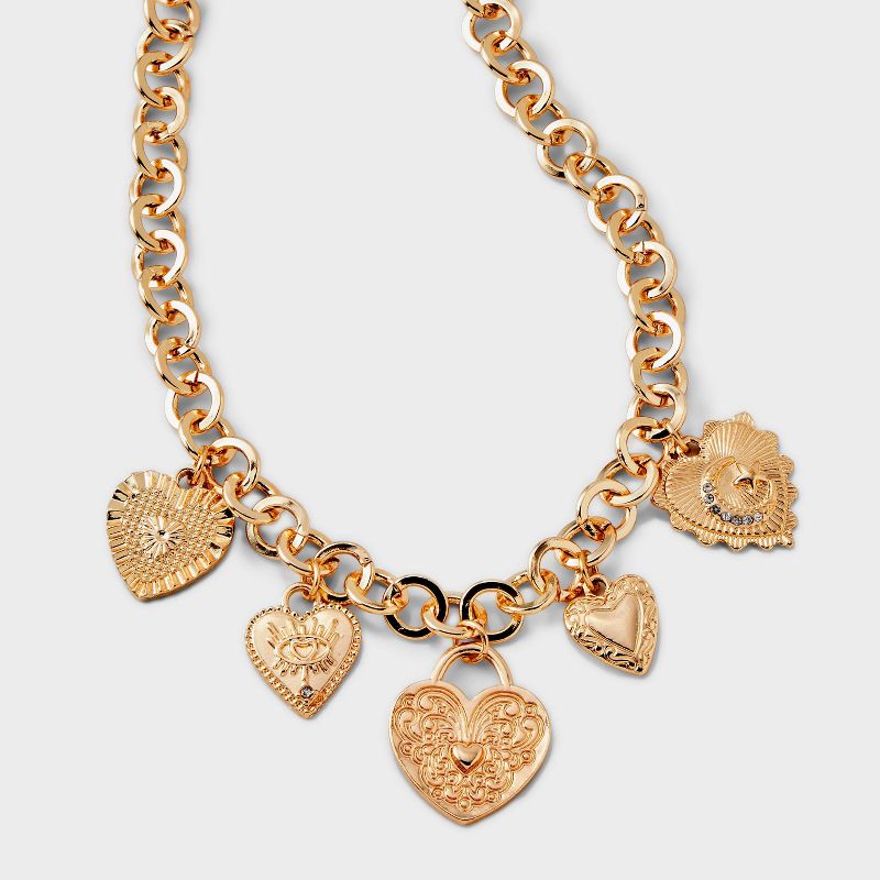 Assorted Metal Heart Charms and Necklace - Universal Thread&#8482; Gold, 1 of 5
