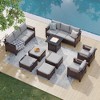 Sonkuki 9 Pieces Patio Sofa with Square Fire Pit Table and Ottomans, Patio Conversation Couch with Cushion - 2 of 4