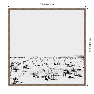 Monochrome Beach Scene Framed Canvas Wall Art 22 x 22-in