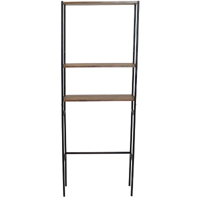 Teak and Black 3-Tier Over-the-Toilet Storage Shelf
