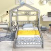 LOVMOR Twin Size Floor Bed with House Shape Headboard and Guardrails,Modern Bedframe w/Slats Support,Nightstand,Gray - 3 of 4