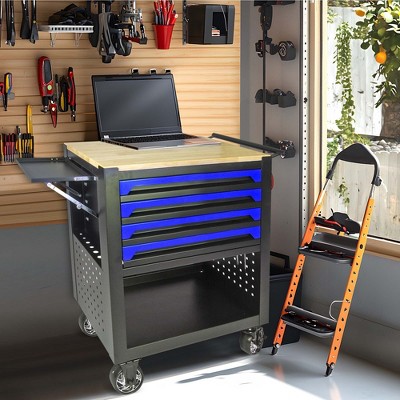 NicBex 4-Drawer Rolling Tool Chest Mobile Tool Cart with Wheels and Wood Top for Garage and Warehouse