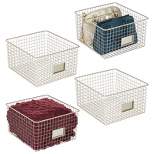 mDesign Bedroom Closet Storage Organizer Basket with Label Slot, 4 Pack