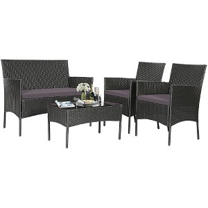 Tangkula 4PCS Rattan Furniture Set Cushioned Sofa Coffee Table Backyard Porch Patio Grey - 1 of 4