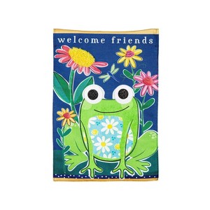 Welcome Friends Frog  Burlap Garden Flag - 1 of 3