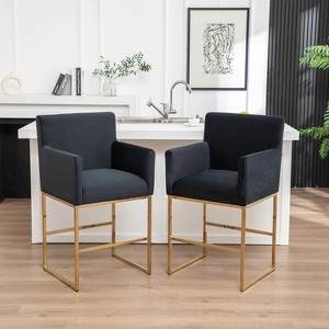 SEYNAR Mid Century Modern Velvet Accent Armrest 27-inch Tall Bar Stool Set of 2 with Metal Frame - 1 of 4