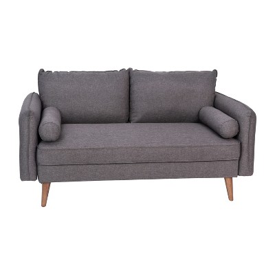 Flash Furniture Evie Mid-Century Modern Loveseat Sofa with Fabric Upholstery & Solid Wood Legs