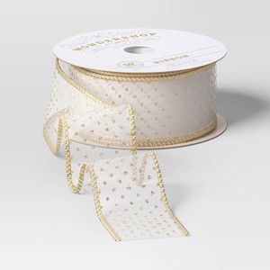 30' Christmas Fabric Ribbon White Sheer Silver Dots - Wondershop™ - 1 of 3
