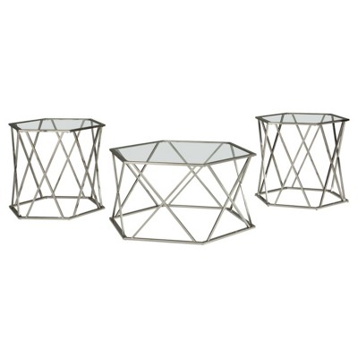 3pc Madanere Coffee and End Table Set Chrome Finish - Signature Design by Ashley