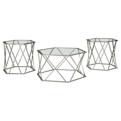 3pc Madanere Coffee and End Table Set Chrome Finish - Signature Design by Ashley